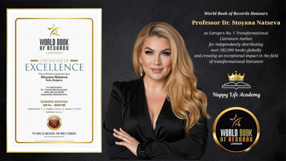 Проф. д-р Стояна Нацева – писател №1 в трансформационната литература с нов световен рекорд, признат в Лондон