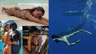 Бившата на Али Соу плува с китове (Горещи снимки)